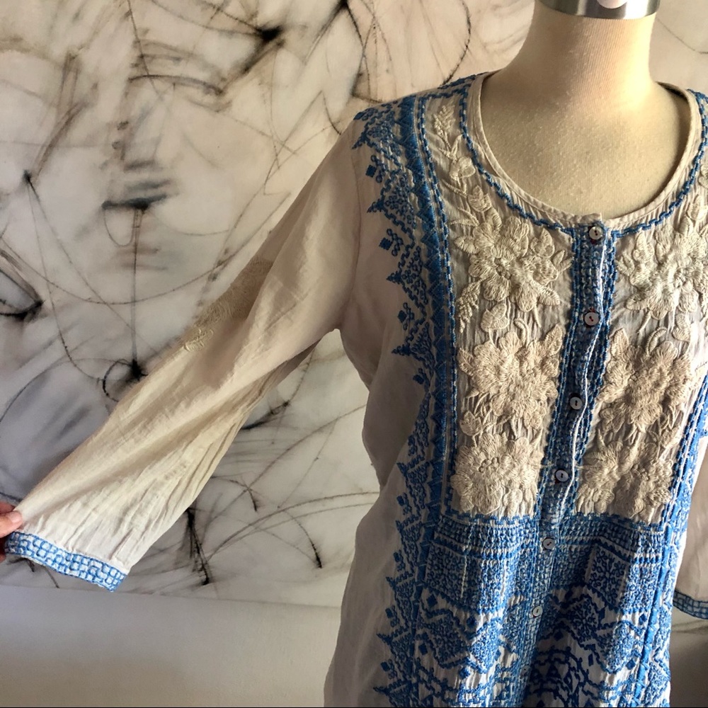 Johnny Was White Cotton Embroidered Top - Picture 5 of 8
